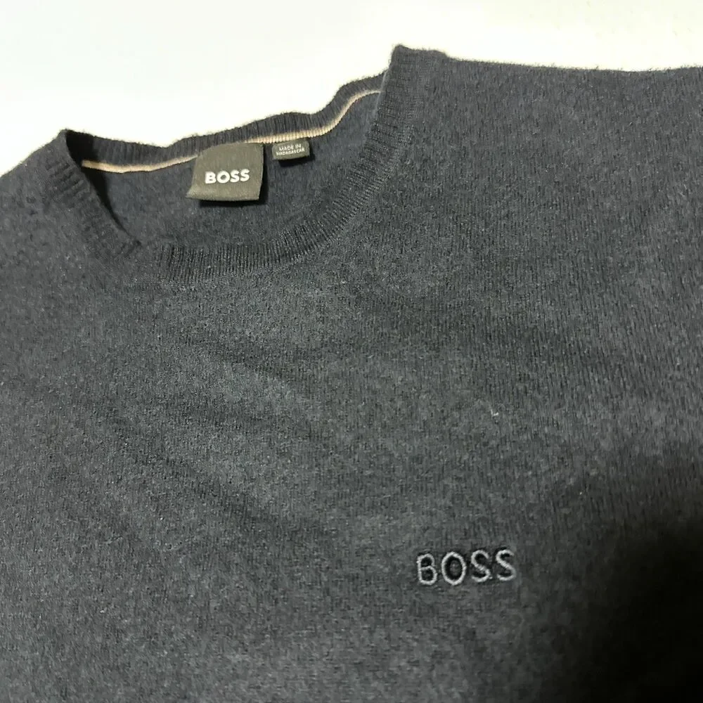 Hugo Boss Mens Blue Crew Neck Knit Sweater Wool Baldvin Size L